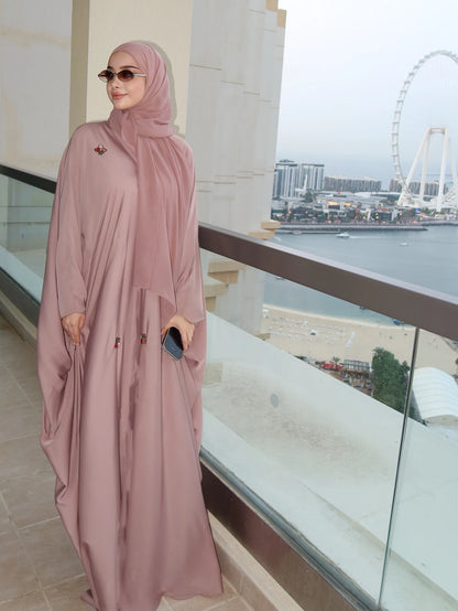 Embroidered Batwing Sleeve Modest Abaya