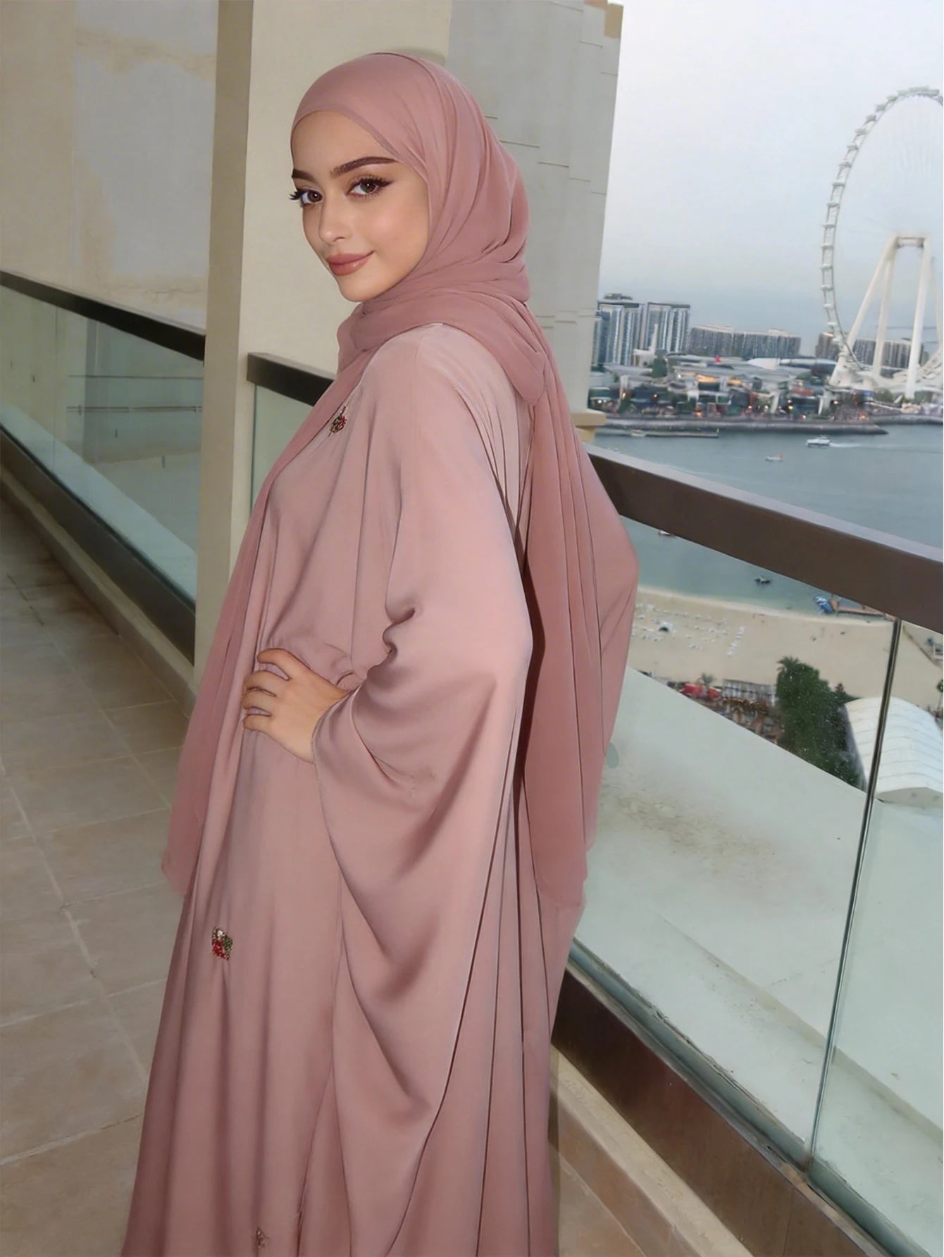 Embroidered Batwing Sleeve Modest Abaya