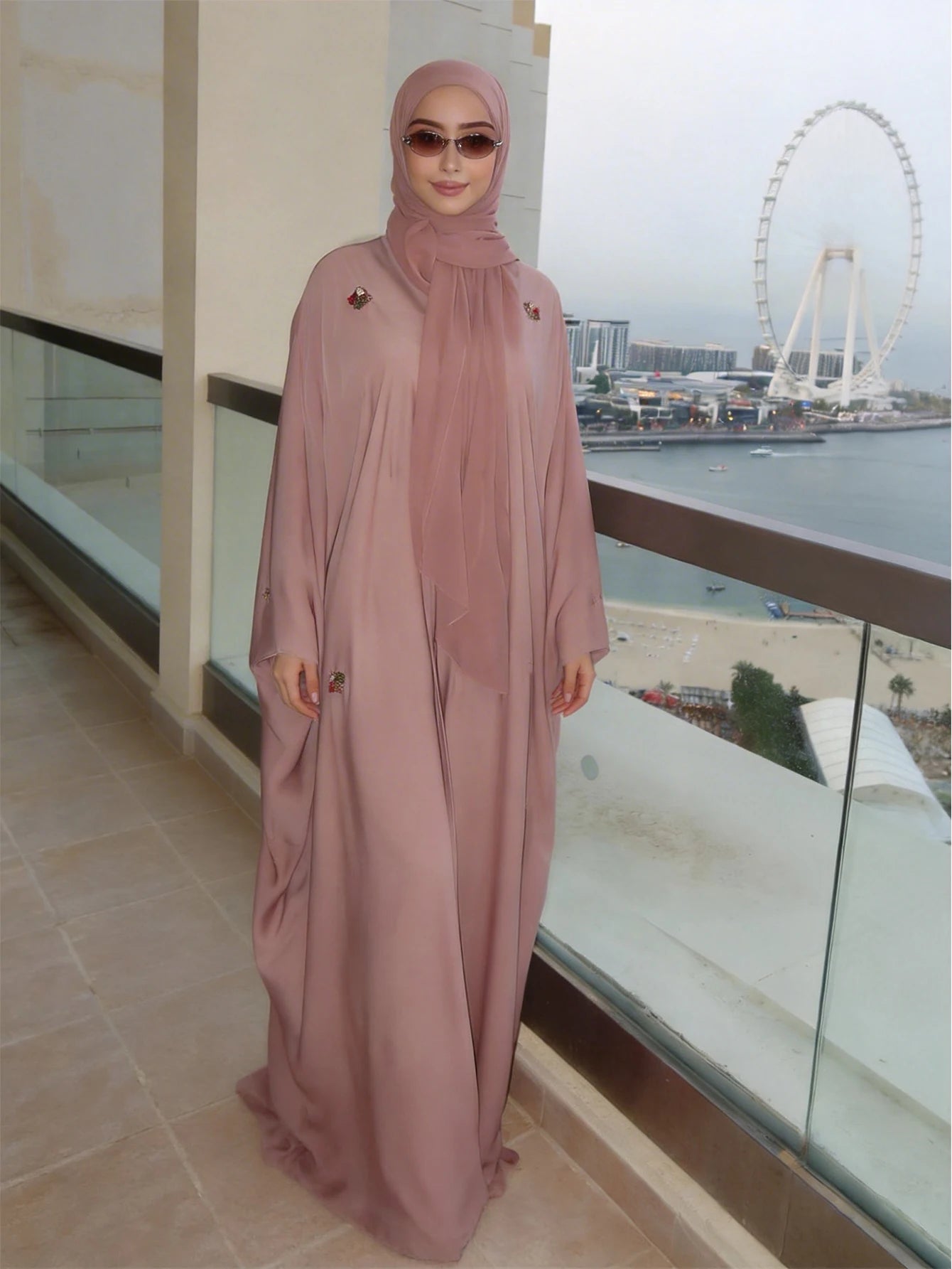Embroidered Batwing Sleeve Modest Abaya