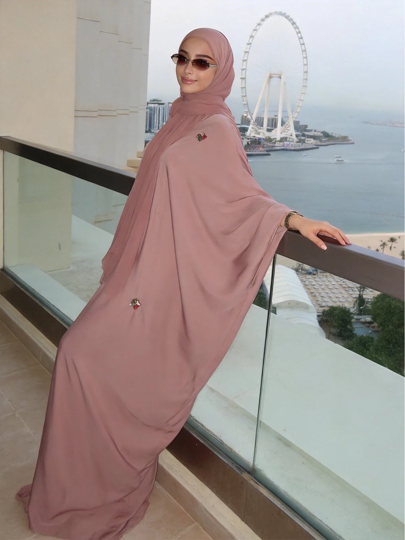 Embroidered Batwing Sleeve Modest Abaya