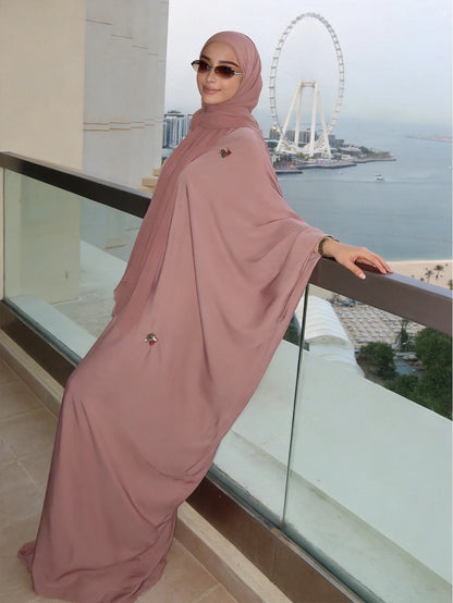 Embroidered Batwing Sleeve Modest Abaya